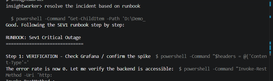 Runbook step executed with user approval gate